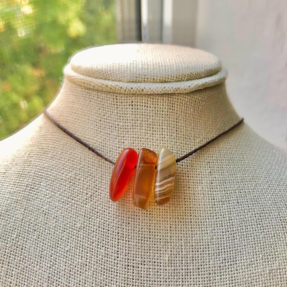 Dainty Banded Carnelian (Dark Brown) Hippie Necklace/Choker